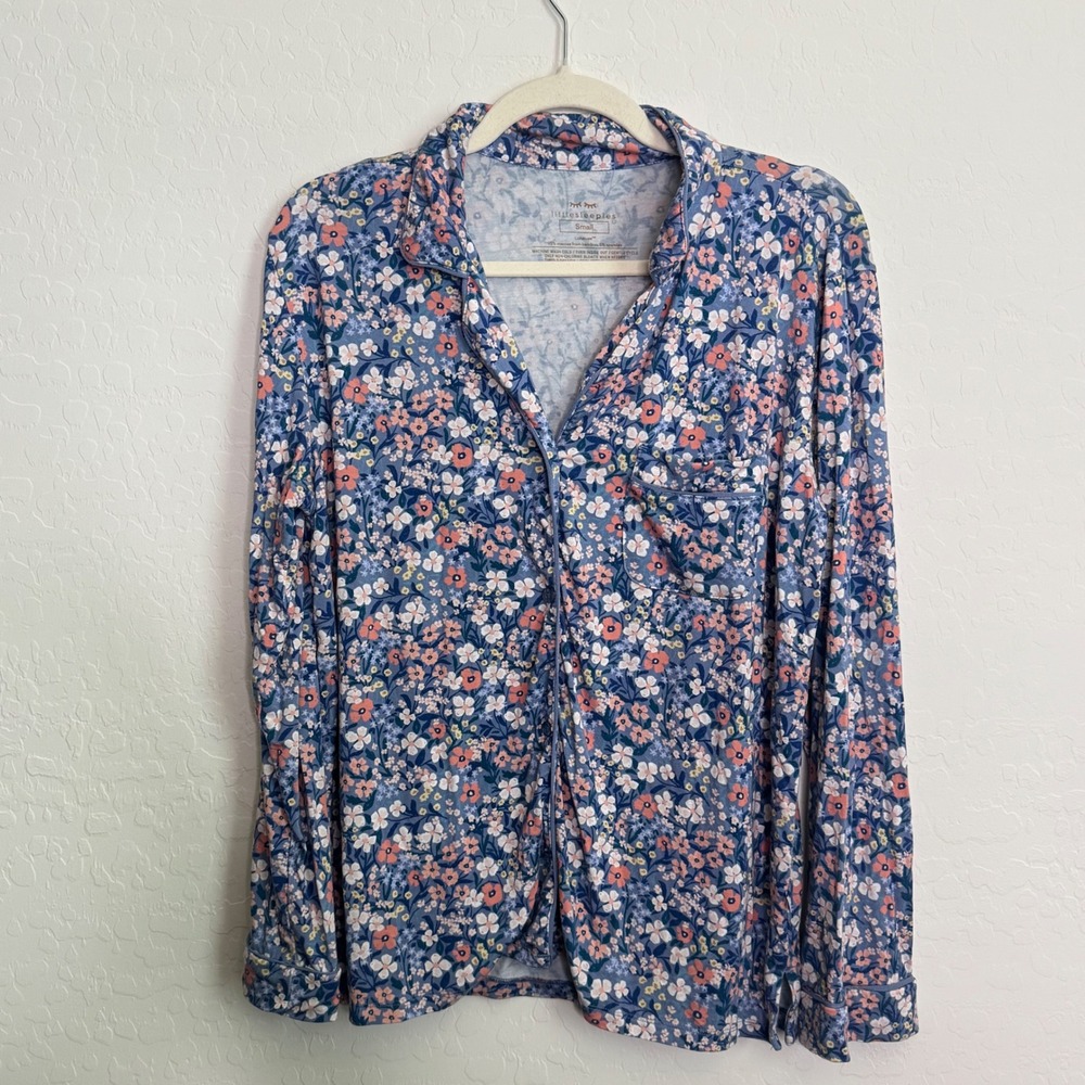 Little Sleepies Women Bamboo Viscose Pajama Top Small Blue Floral Loungewear‎